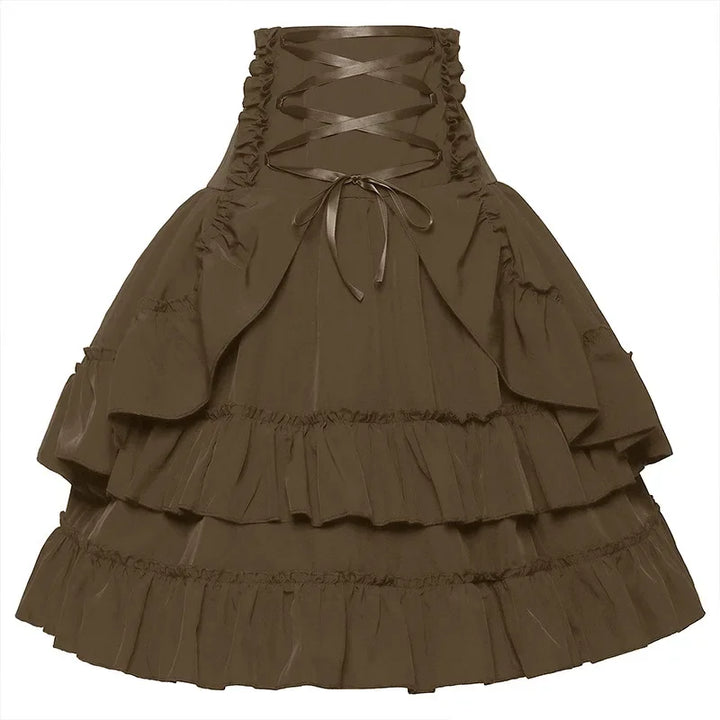 Steampunk Frilly Midi Skirt With Lacing stylish