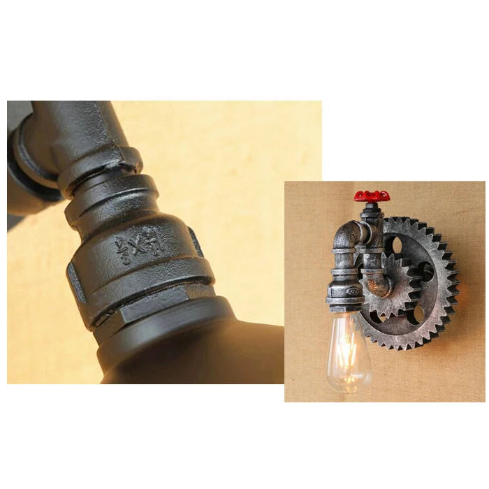 Steampunk Gear Wall Lamp Black