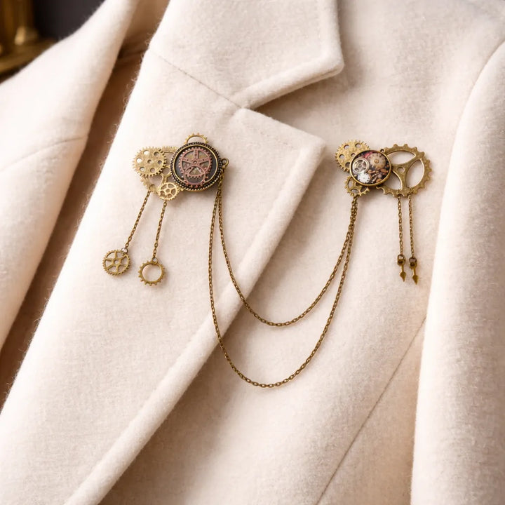 Steampunk Gears Brooch with Chains