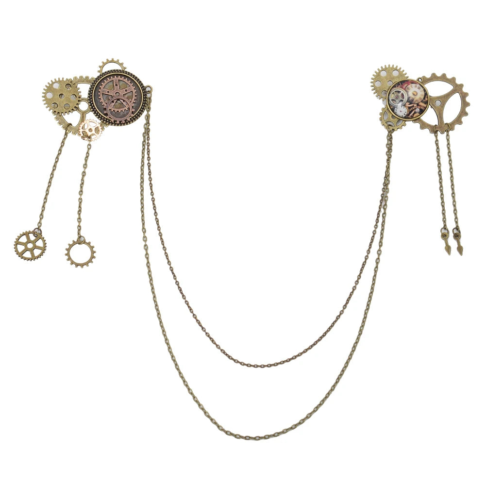 Steampunk Gears Brooch with Chains Stylish