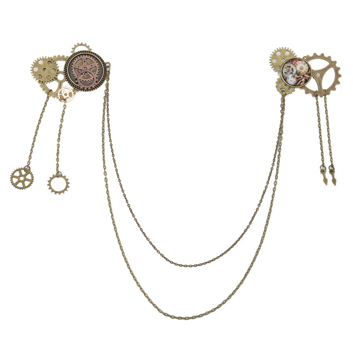 Steampunk Gears Brooch with Chains Stylish