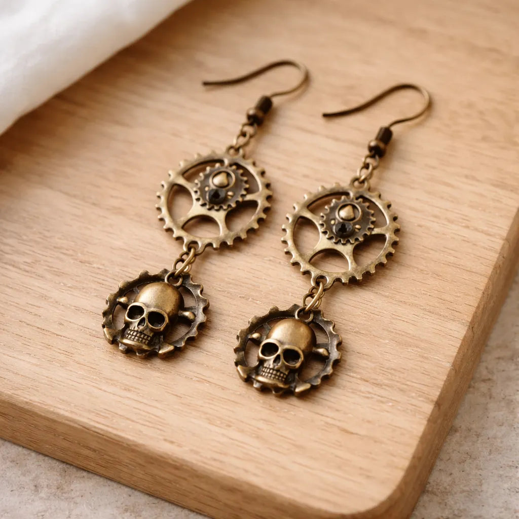 Steampunk Gears with Skull Earrings