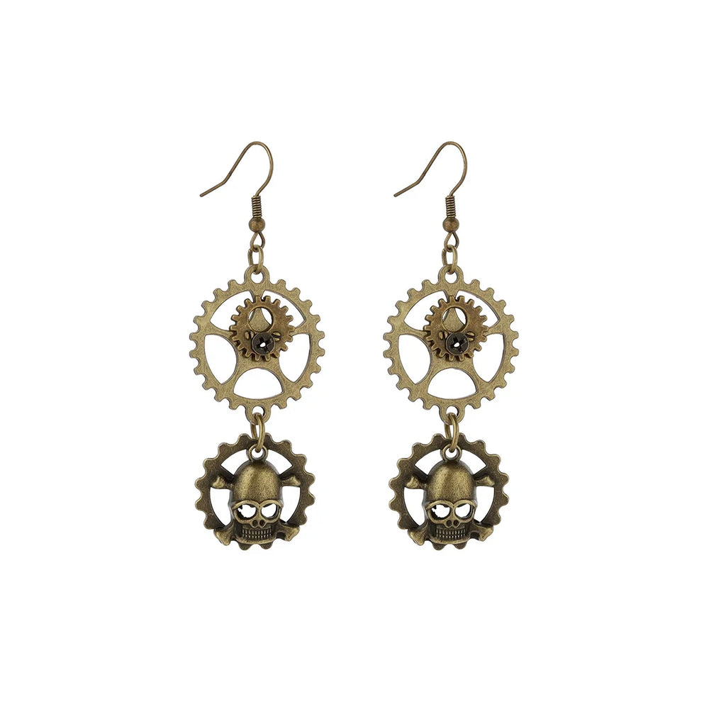 Steampunk Gears with Skull Earrings Design