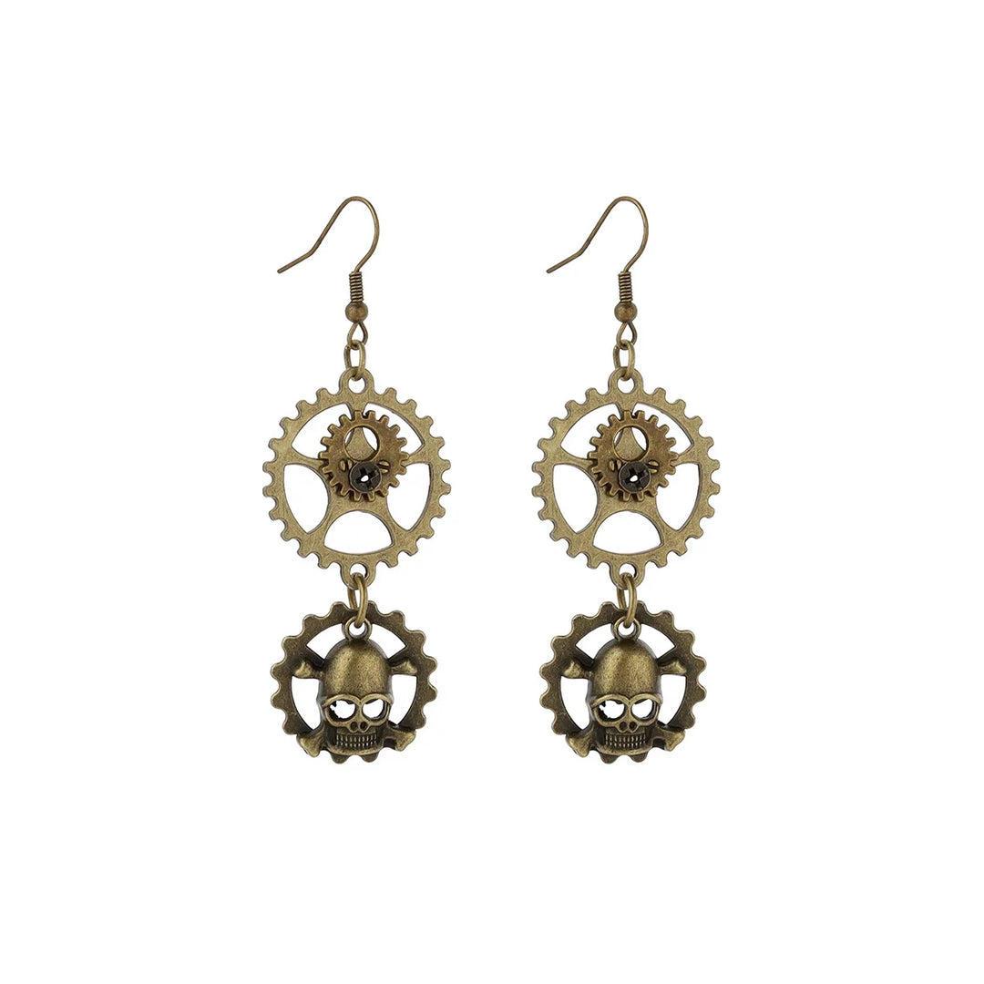 Steampunk Gears with Skull Earrings Design
