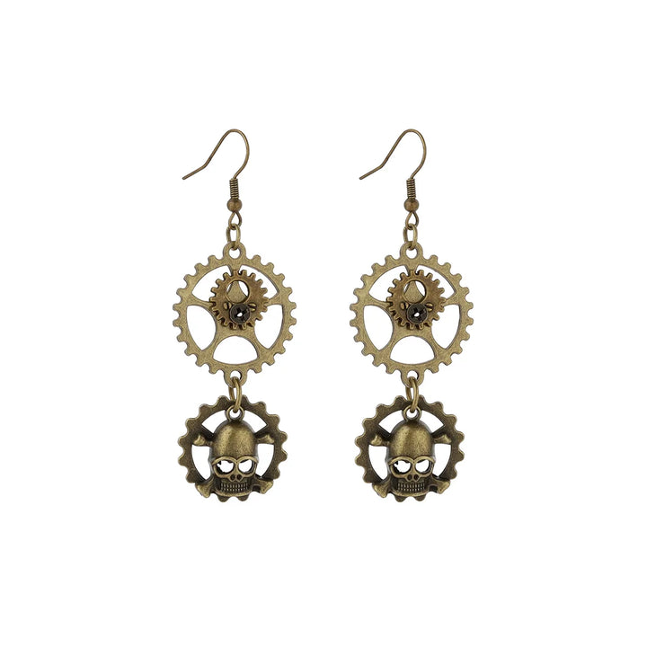 Steampunk Gears with Skull Earrings Design