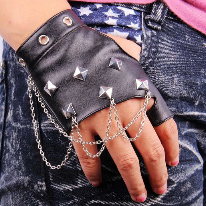 Steampunk Gloves with Chains Men
