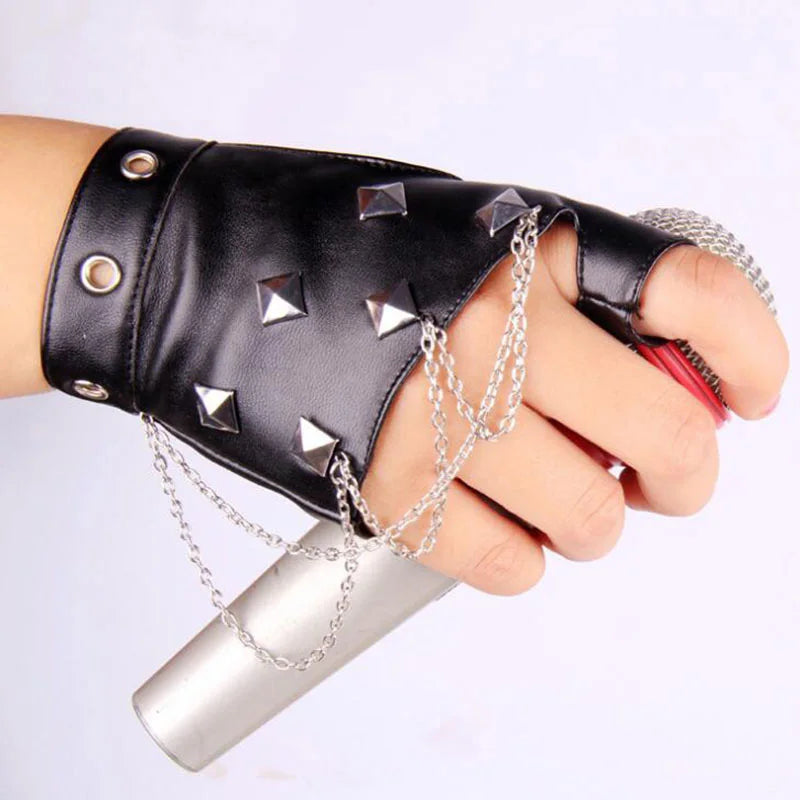 Steampunk Gloves with Chains Women