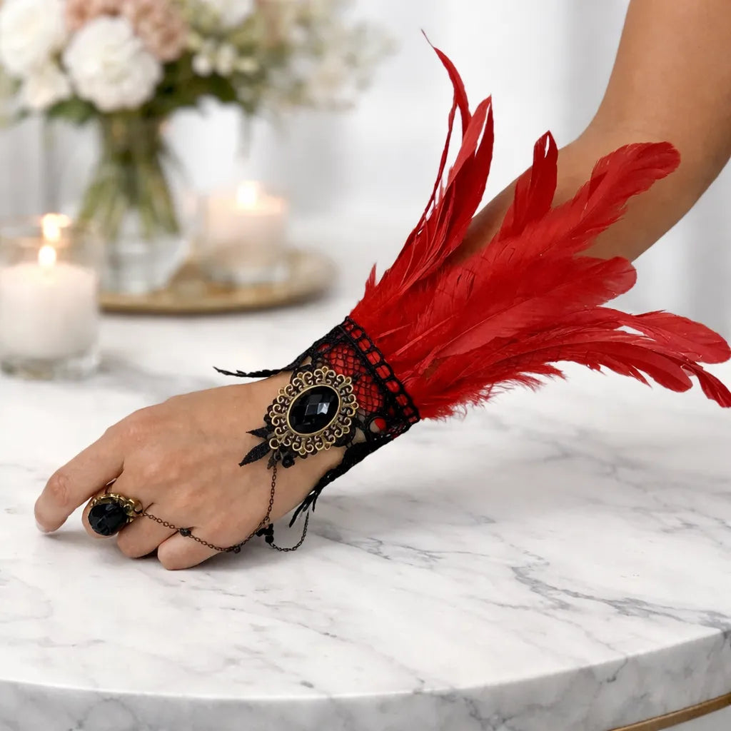 Steampunk Gloves with Feathers