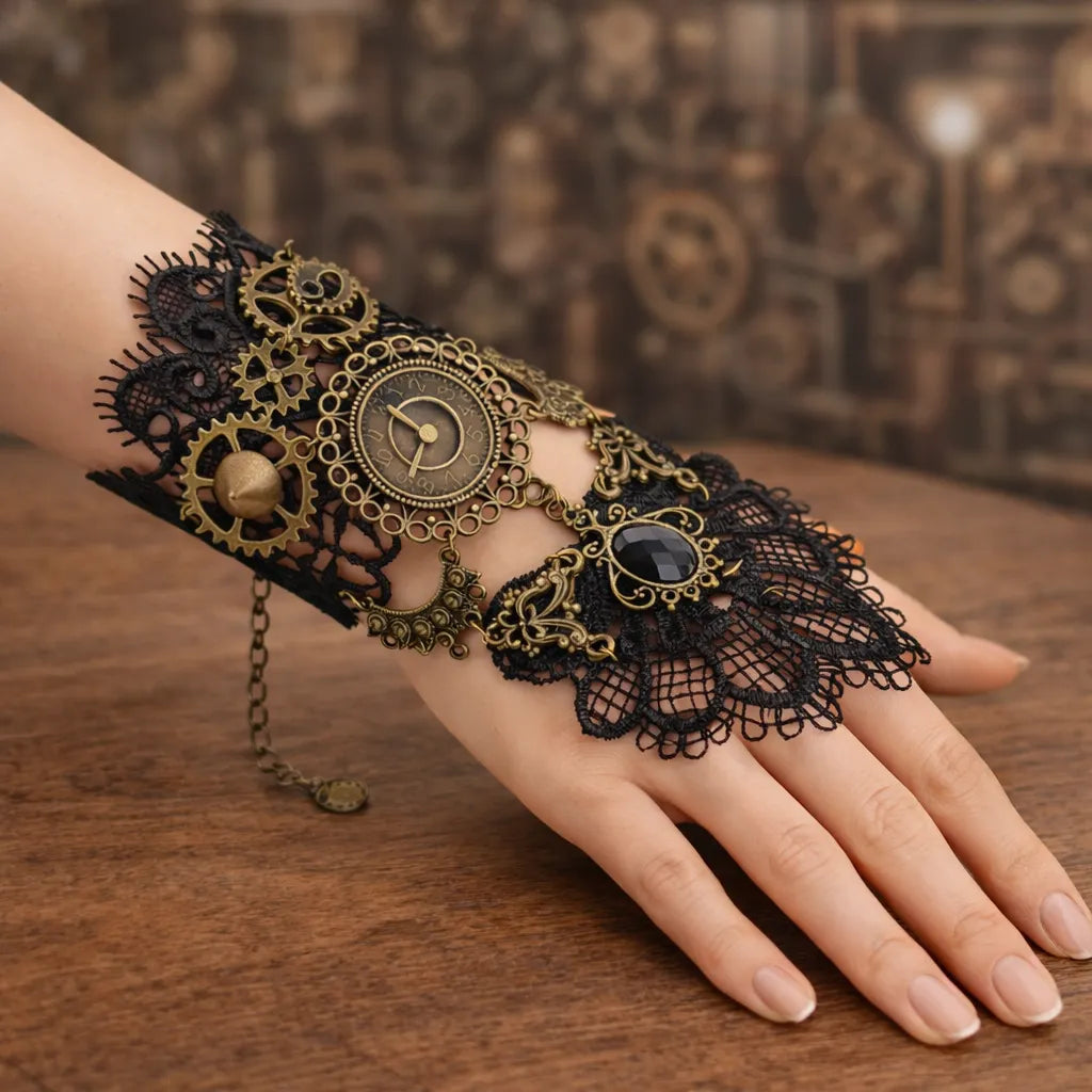 Steampunk Gloves with Gears and Watch
