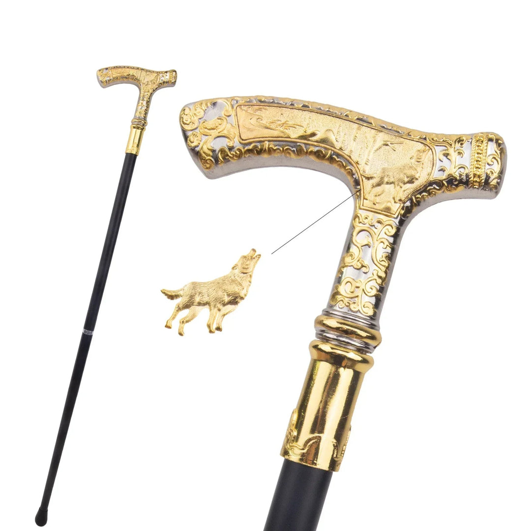 Steampunk Golden Wolf Cane stylish
