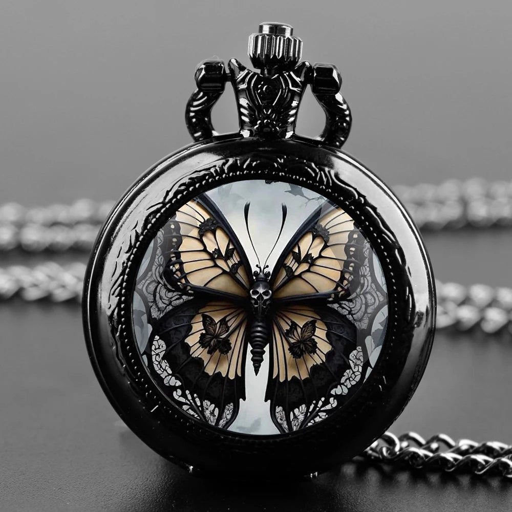 Steampunk Gothic Butterfly Pocket Watch dark