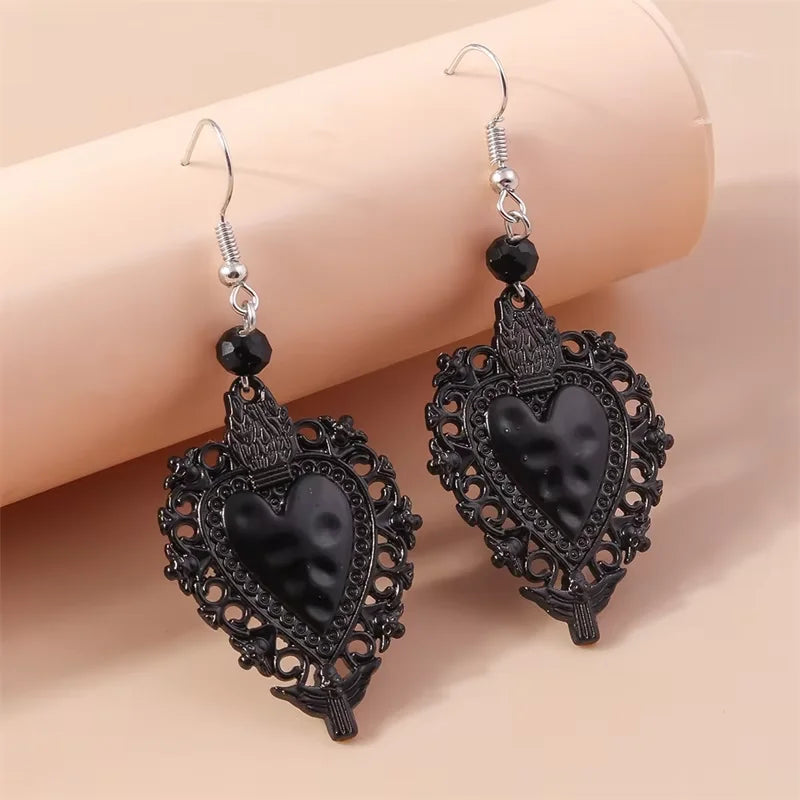 Steampunk Gothic Heart Earrings Black