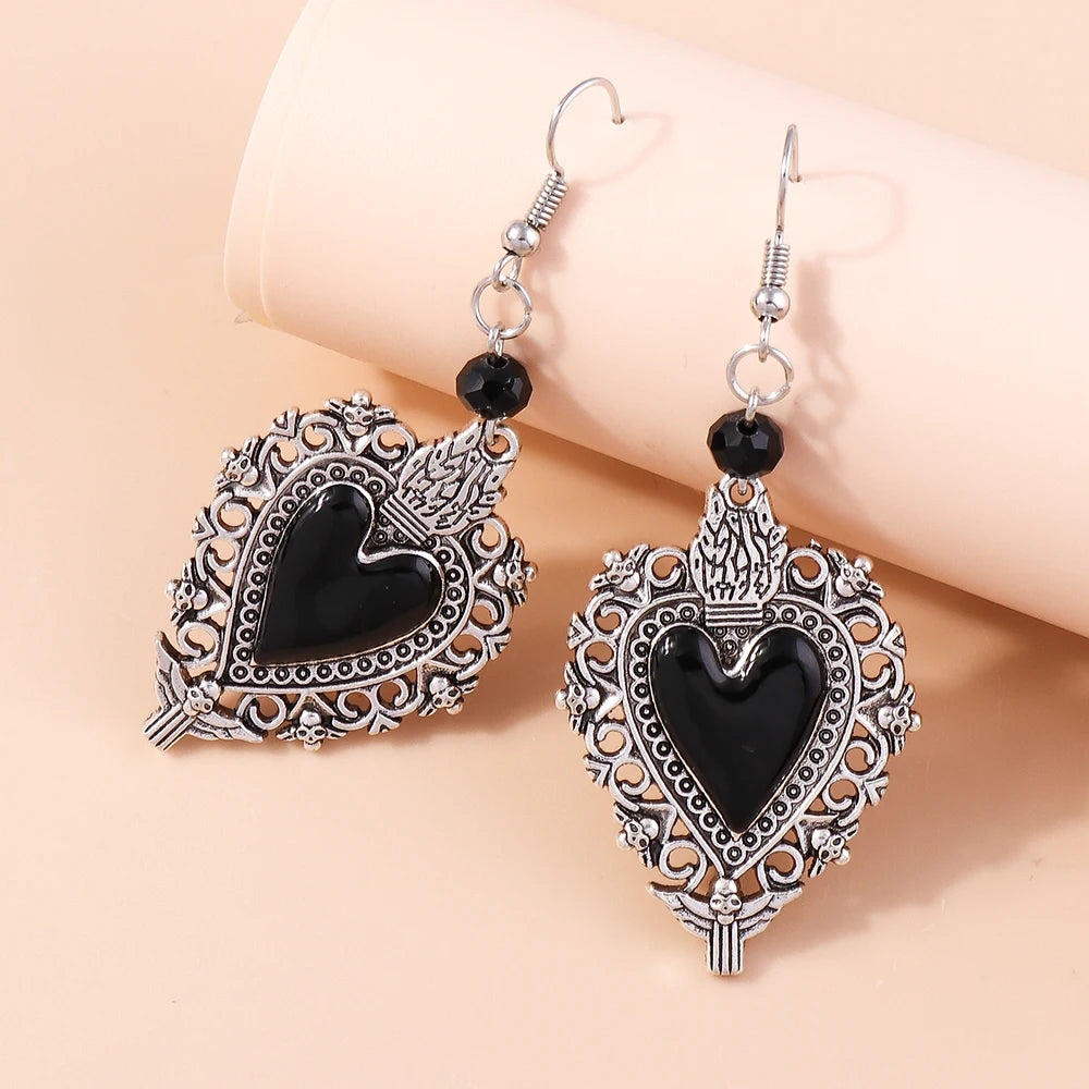 Steampunk Gothic Heart Earrings Silver