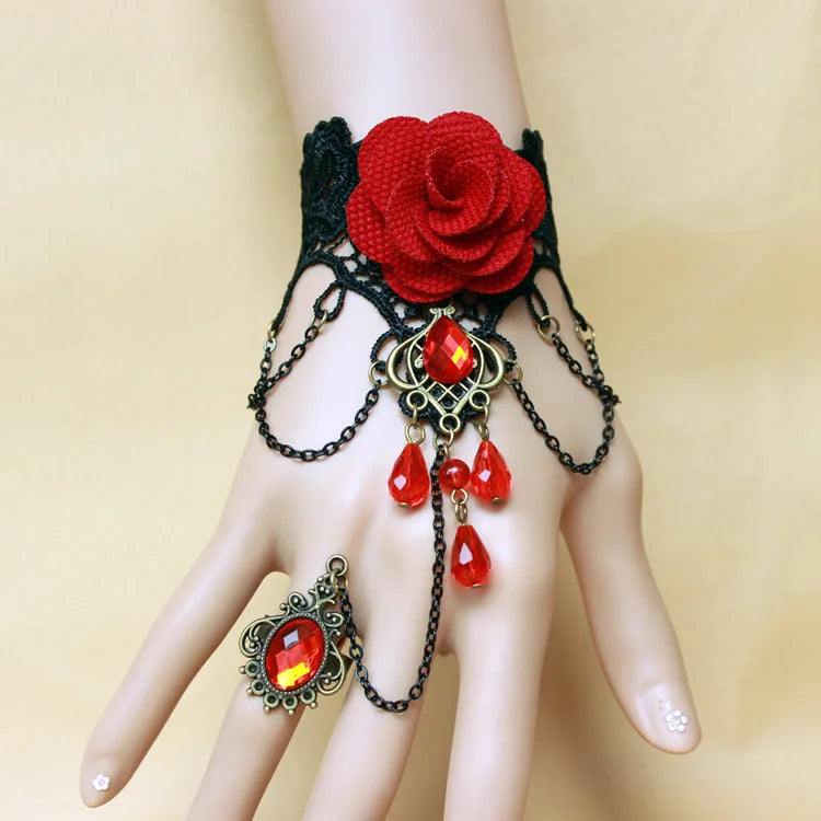 Steampunk Gothic Red Flower Bracelet