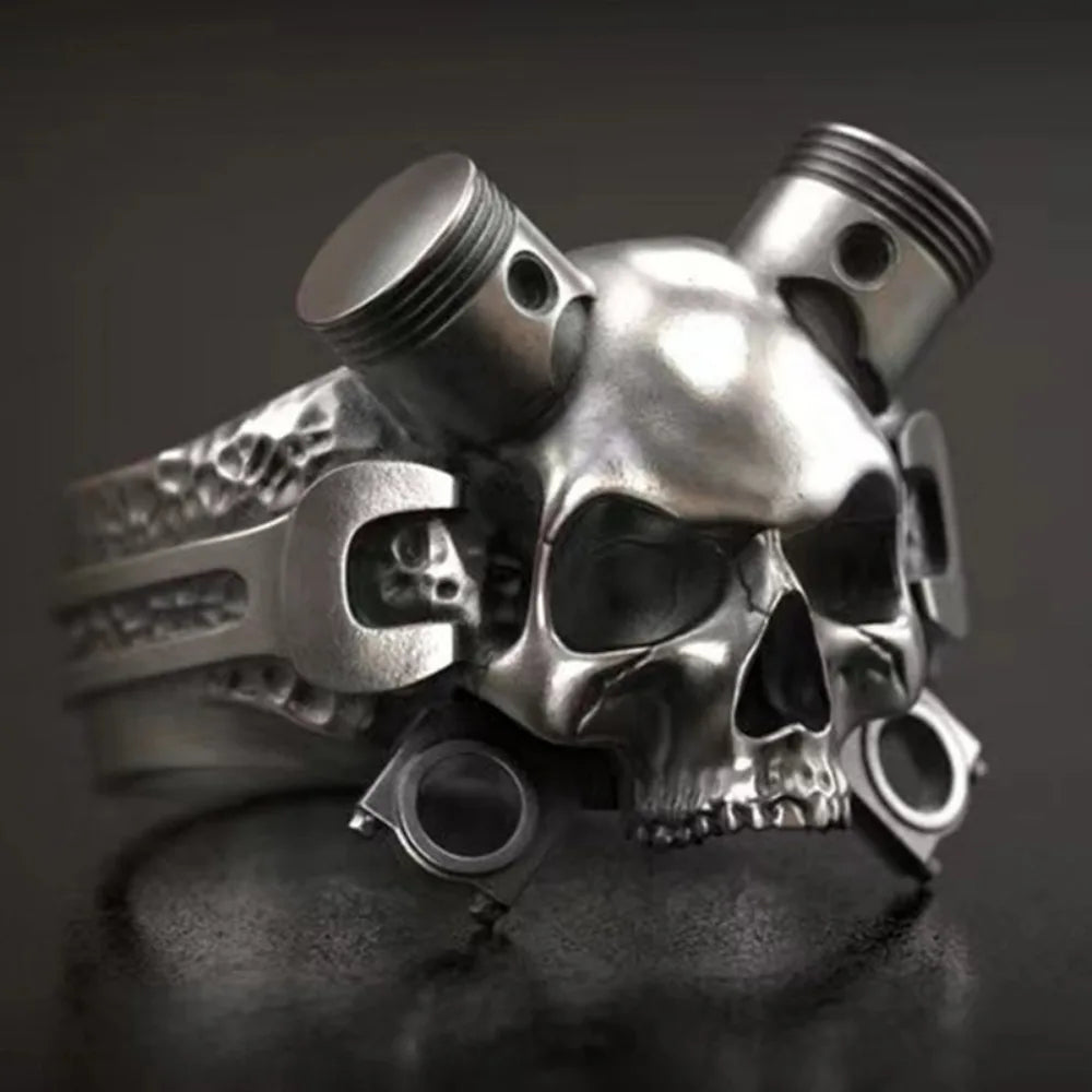 Steampunk Gothic Skull Ring dark
