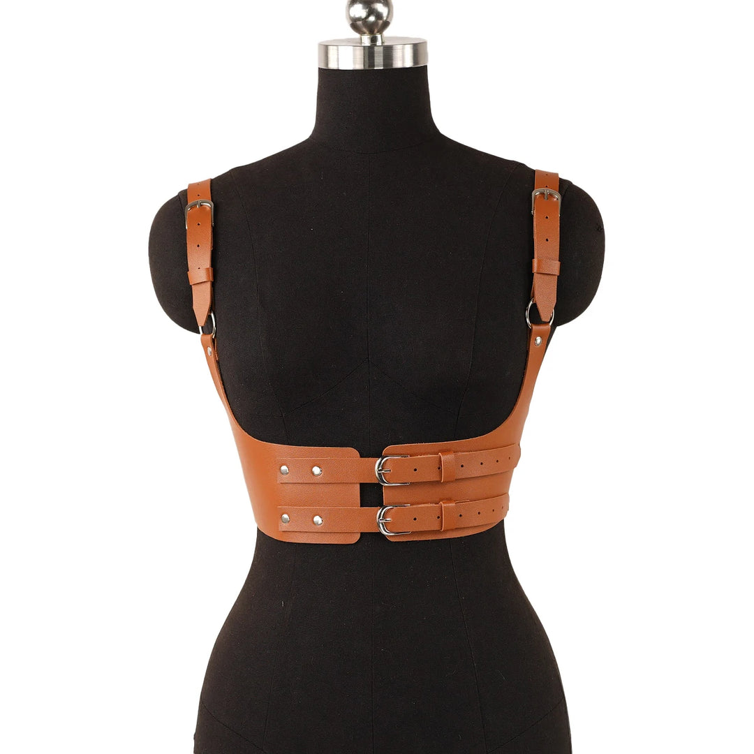 Steampunk Harness Belt with Shoulder Straps Brown