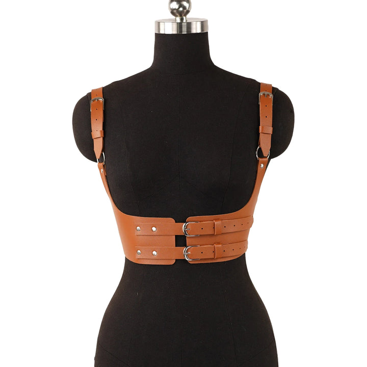 Steampunk Harness Belt with Shoulder Straps Brown