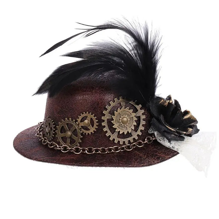 Steampunk Hat With Gears and Feathers