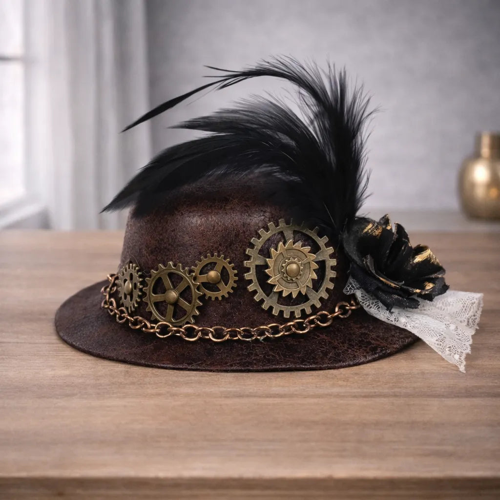 Steampunk Hat With Gears and Feathers