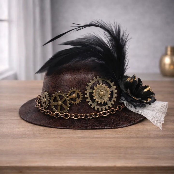 Steampunk Hat With Gears and Feathers