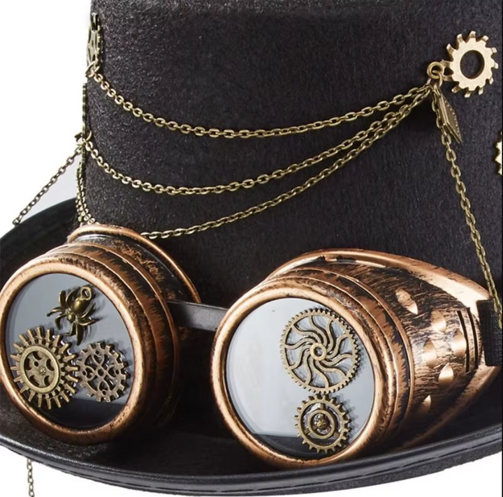 Steampunk Hat With Goggles and Chains fashion