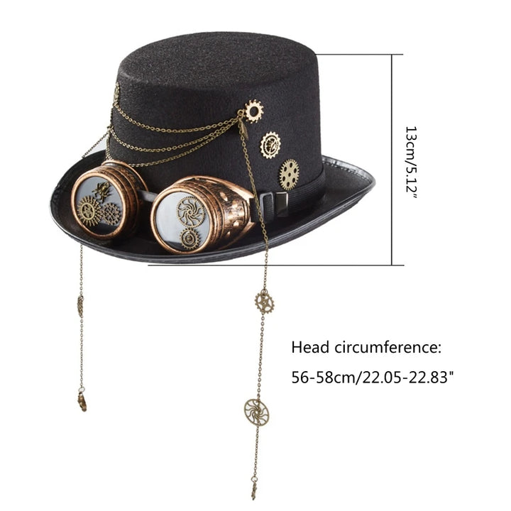 Steampunk Hat With Goggles and Chains stylish