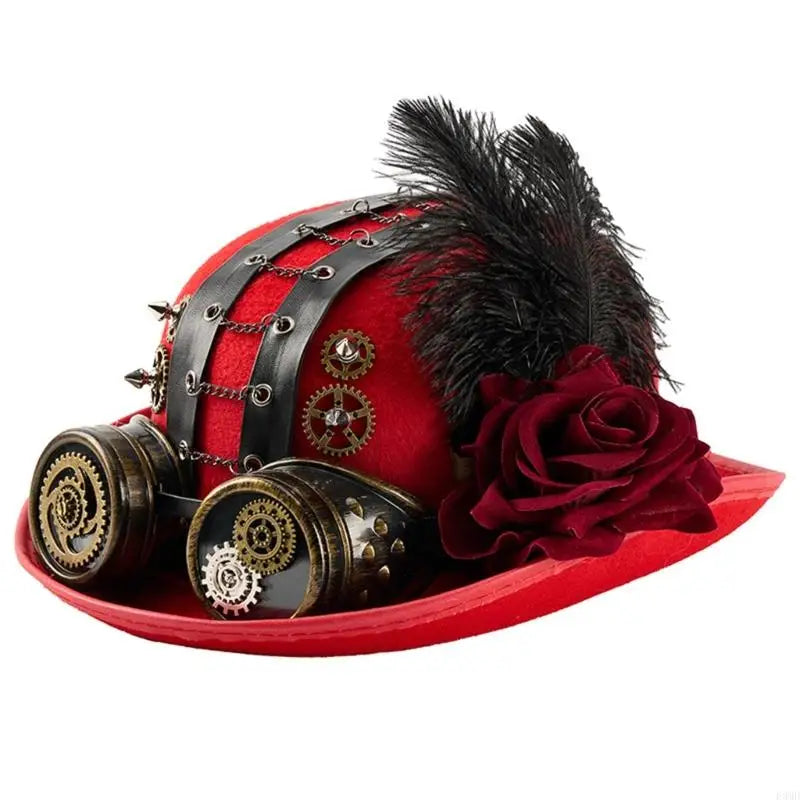 Steampunk Hat With Goggles and Dark Rose