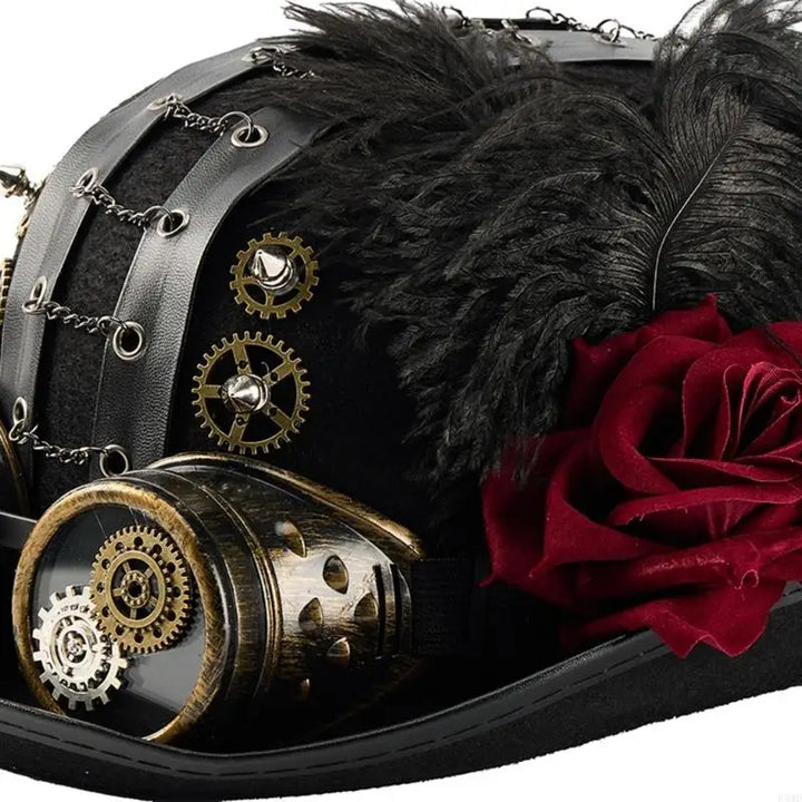 Steampunk Hat With Goggles and Dark Rose – classic steampunk