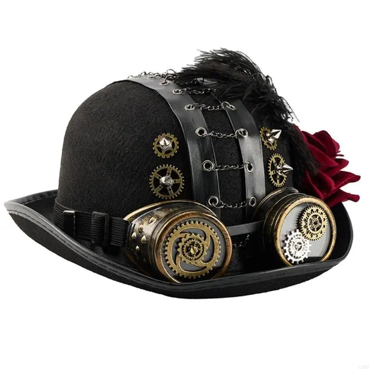 Steampunk Hat With Goggles and Dark Rose – gothic look