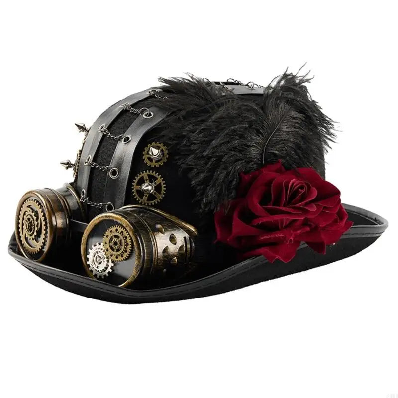Steampunk Hat With Goggles and Dark Rose – vintage style