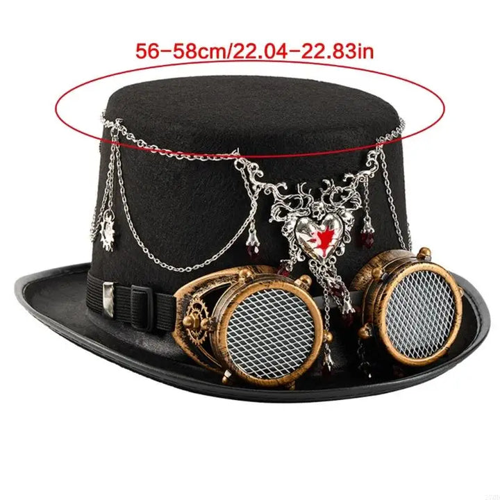 Steampunk Hat With Heart Chain and Goggles gothic