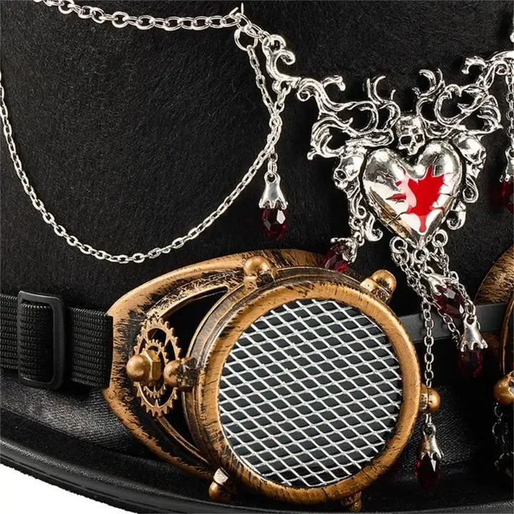 Steampunk Hat With Heart Chain and Goggles vintage