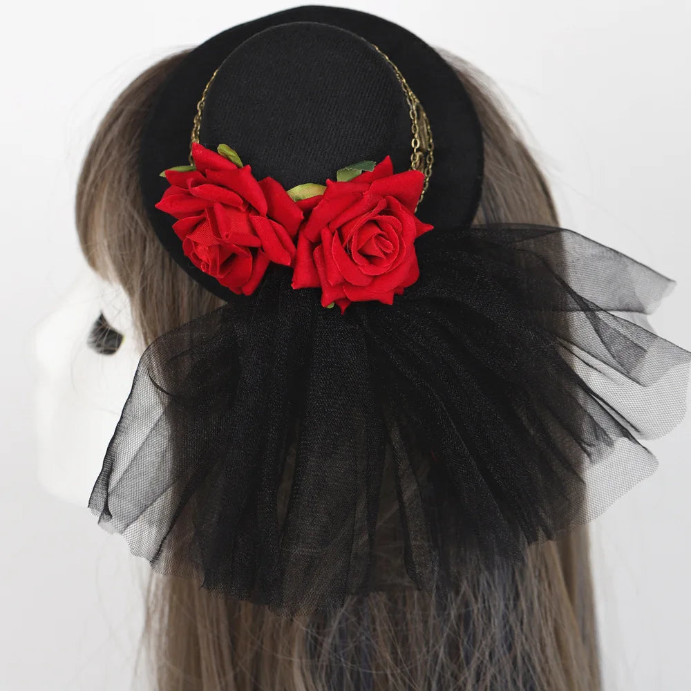 Steampunk Hat With a Veil and Red Roses fashion
