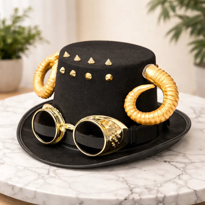 Steampunk Hat with Golden Horns Design