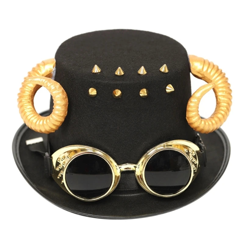 Steampunk Hat with Golden Horns Stylish