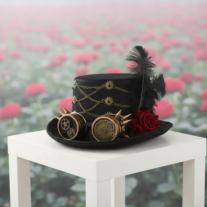 Steampunk Hat with Rose Flower and Feathers