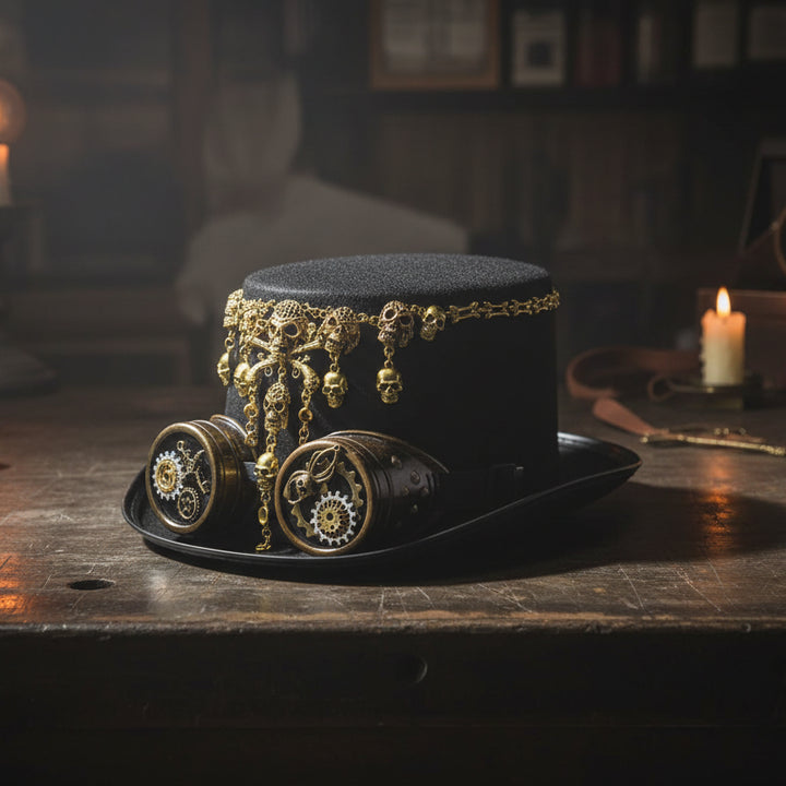Steampunk Hat with Skull Chain