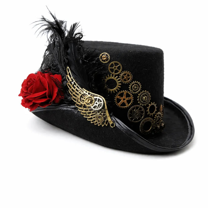 Steampunk Hat with a Rose and Gears Red