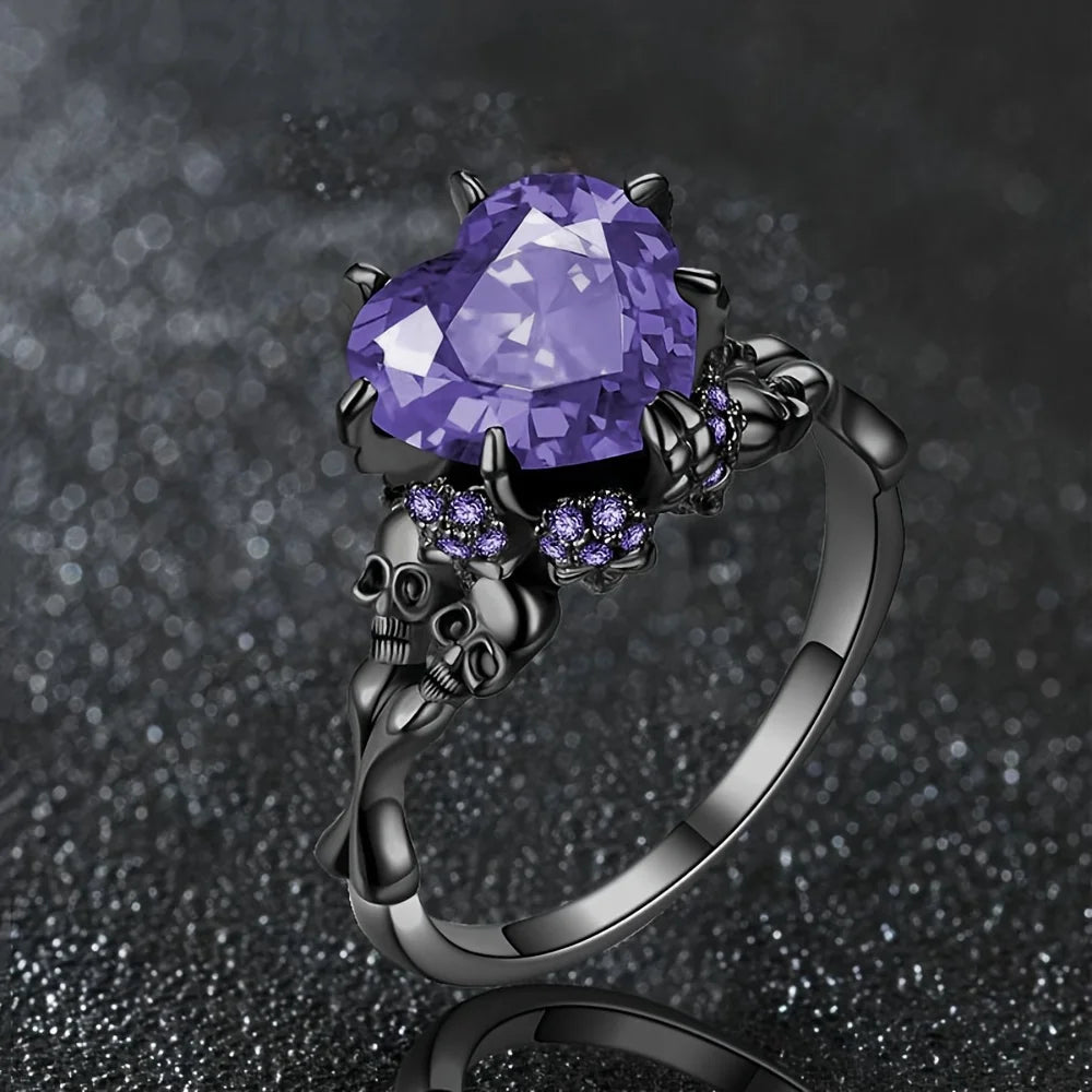 Steampunk Heart Skull Zircon Ring
