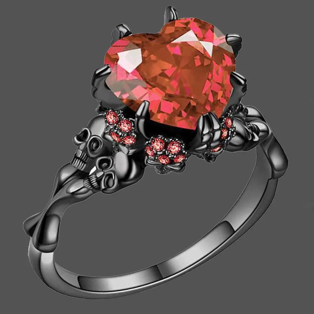 Steampunk Heart Skull Zircon Ring edgy