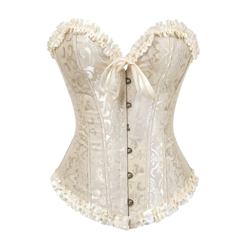 Steampunk Jacquard Lace-Up Corset Khaki