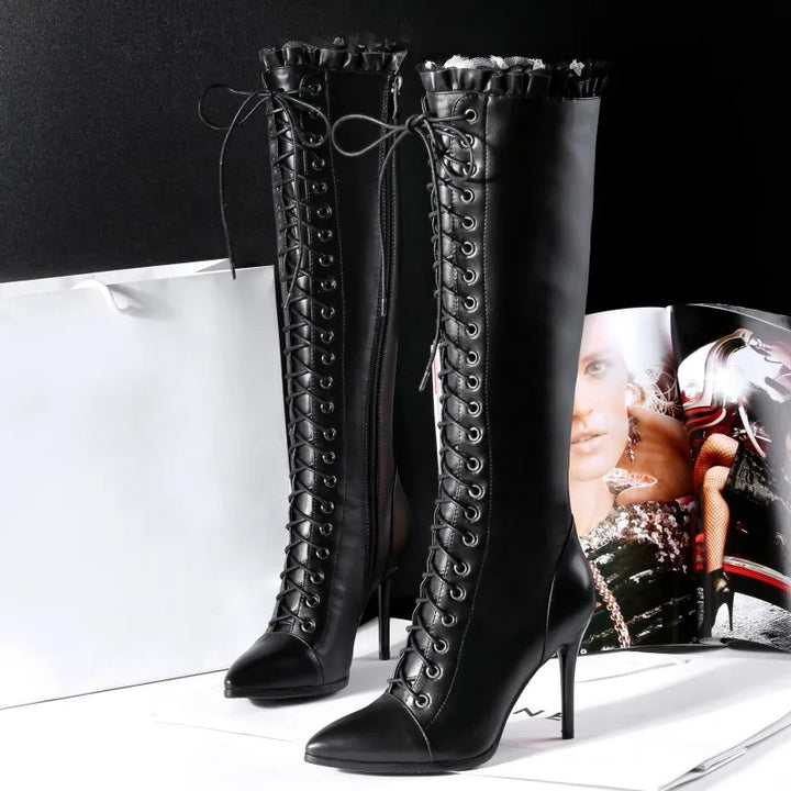 Steampunk Lace-Up Boots with Pointed Heels