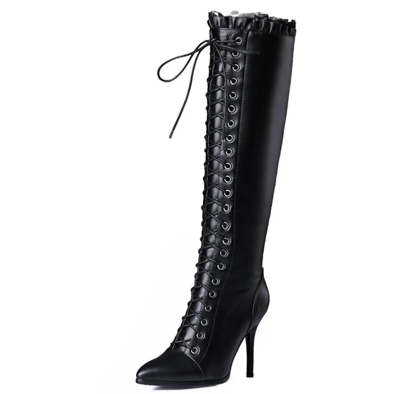 Steampunk Lace-Up Boots with Pointed Heels Elegant