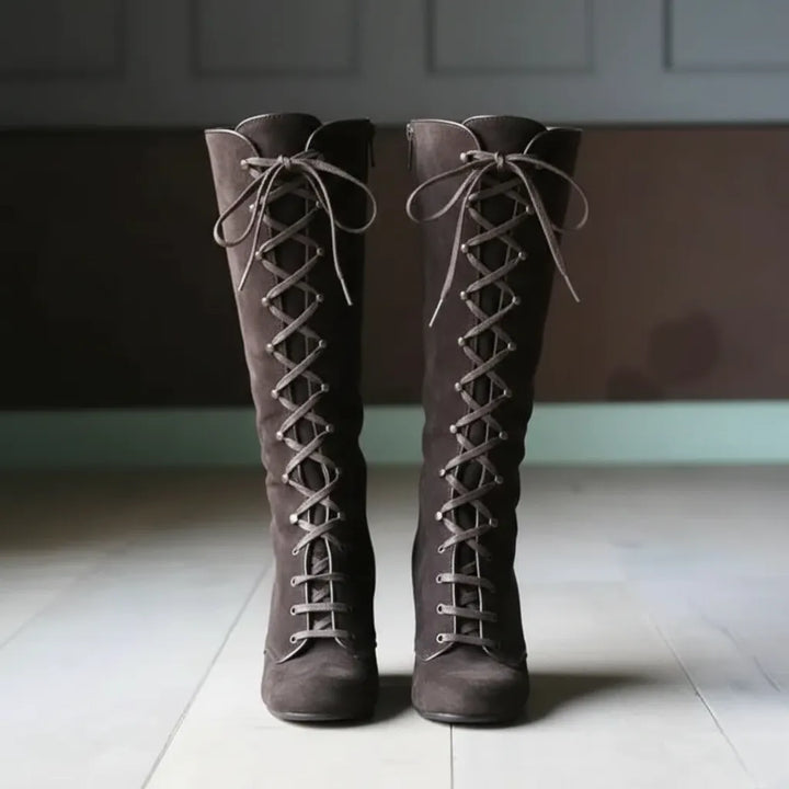 Steampunk Lace-Up Boots with Square Heels