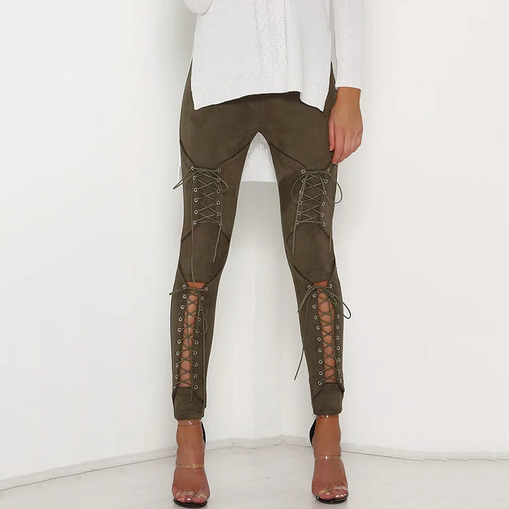 Steampunk Lace-Up Leggings Army Green