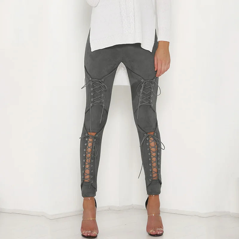 Steampunk Lace-Up Leggings Grey
