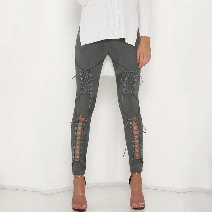 Steampunk Lace-Up Leggings Grey