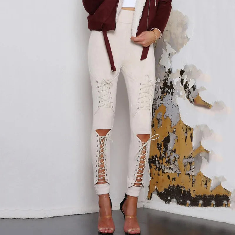 Steampunk Lace-Up Leggings White