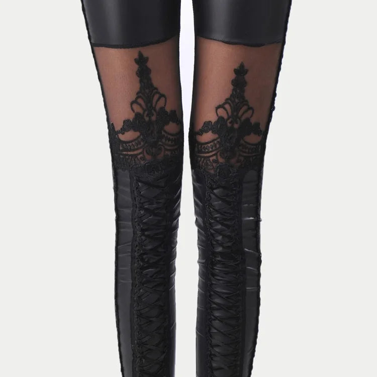 Steampunk Lace-Up Leggings With Patterns Design