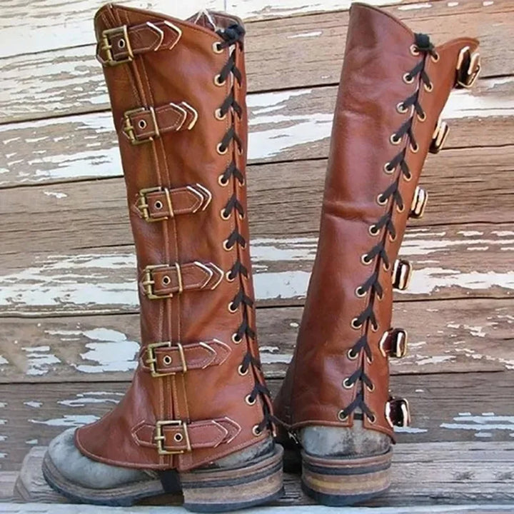 Steampunk Lace-Up Medieval Leg Shoes Cover Armor